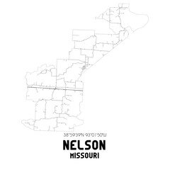 Nelson Missouri. US street map with black and white lines.