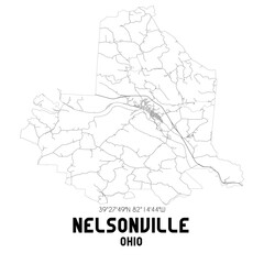 Nelsonville Ohio. US street map with black and white lines.