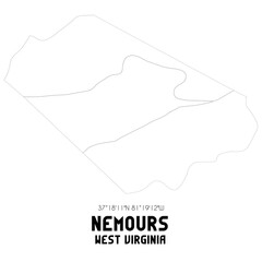 Nemours West Virginia. US street map with black and white lines.