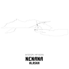 Nenana Alaska. US street map with black and white lines.