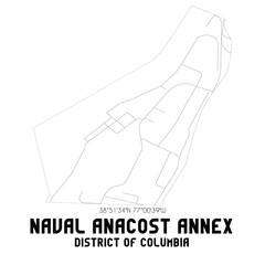 Naval Anacost Annex District of Columbia. US street map with black and white lines.