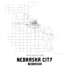 Nebraska City Nebraska. US street map with black and white lines.