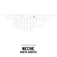 Neche North Dakota. US street map with black and white lines.