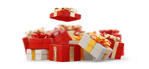 one open Christmas box and more Christmas gifts blurred in the background 3d-illustration