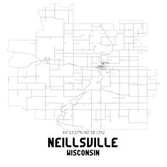Neillsville Wisconsin. US street map with black and white lines.