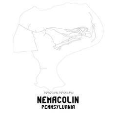 Nemacolin Pennsylvania. US street map with black and white lines.