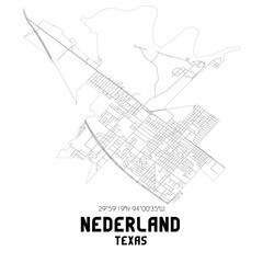 Nederland Texas. US street map with black and white lines.