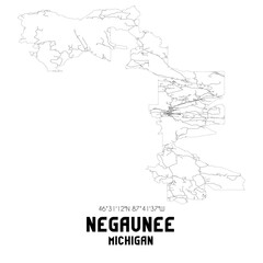 Negaunee Michigan. US street map with black and white lines.