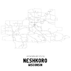 Fototapeta premium Neshkoro Wisconsin. US street map with black and white lines.