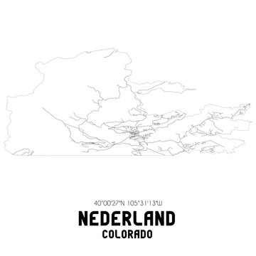 Nederland Colorado. US street map with black and white lines.