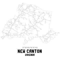 New Canton Virginia. US street map with black and white lines.