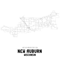 New Auburn Wisconsin. US street map with black and white lines.