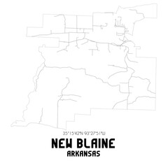 New Blaine Arkansas. US street map with black and white lines.