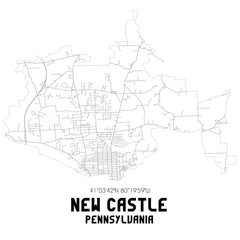New Castle Pennsylvania. US street map with black and white lines.