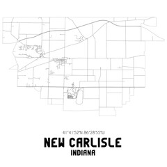 New Carlisle Indiana. US street map with black and white lines.