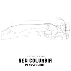 New Columbia Pennsylvania. US street map with black and white lines.