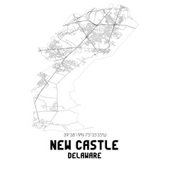 New Castle Delaware. US street map with black and white lines.