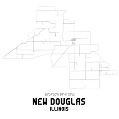 New Douglas Illinois. US street map with black and white lines.