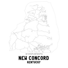 New Concord Kentucky. US street map with black and white lines.