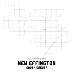New Effington South Dakota. US street map with black and white lines.