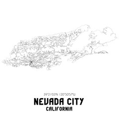 Fototapeta na wymiar Nevada City California. US street map with black and white lines.