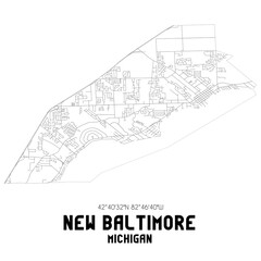 Obraz premium New Baltimore Michigan. US street map with black and white lines.