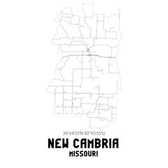 New Cambria Missouri. US street map with black and white lines.