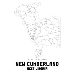 New Cumberland West Virginia. US street map with black and white lines.