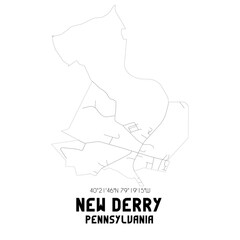 New Derry Pennsylvania. US street map with black and white lines.