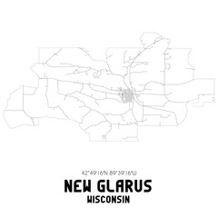 New Glarus Wisconsin. US street map with black and white lines.
