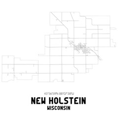 New Holstein Wisconsin. US street map with black and white lines.