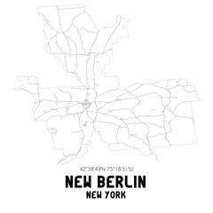 New Berlin New York. US street map with black and white lines.