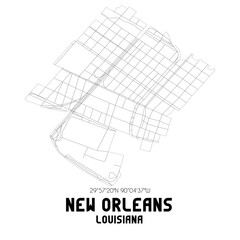 New Orleans Louisiana. US street map with black and white lines.