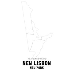 New Lisbon New York. US street map with black and white lines.