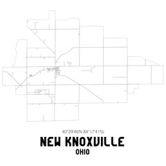 New Knoxville Ohio. US street map with black and white lines.