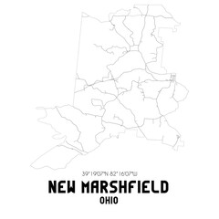 New Marshfield Ohio. US street map with black and white lines.