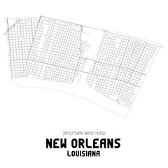 New Orleans Louisiana. US street map with black and white lines.