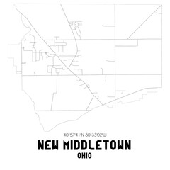 New Middletown Ohio. US street map with black and white lines.