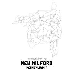 New Milford Pennsylvania. US street map with black and white lines.