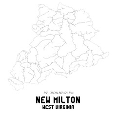 New Milton West Virginia. US street map with black and white lines.