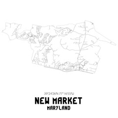 New Market Maryland. US street map with black and white lines.