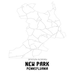 New Park Pennsylvania. US street map with black and white lines.