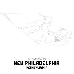 New Philadelphia Pennsylvania. US street map with black and white lines.