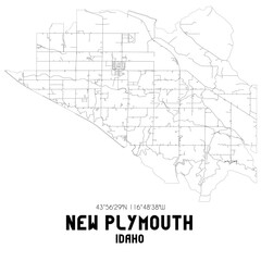New Plymouth Idaho. US street map with black and white lines.
