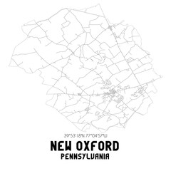 New Oxford Pennsylvania. US street map with black and white lines.