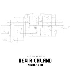 New Richland Minnesota. US street map with black and white lines.