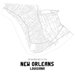 New Orleans Louisiana. US street map with black and white lines.