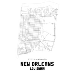 New Orleans Louisiana. US street map with black and white lines.