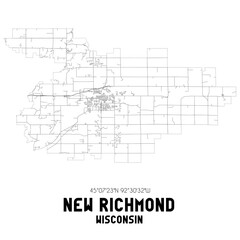New Richmond Wisconsin. US street map with black and white lines.