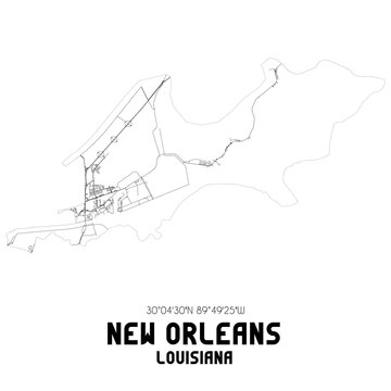 New Orleans Louisiana. US street map with black and white lines.